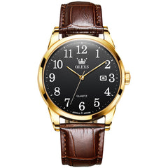 OLEVS Men Classic Leather Dress Watch Arabic Numerals Quartz Date 5566