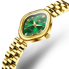OLEVS 5666 Petal Case Vintage Dress Watch Gold Bracelet Quartz Jewelry Timepiece for Women
