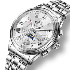 OLEVS 7113 Diamond Cut Glass Moon Phase Automatic Mechanical Watch for Men