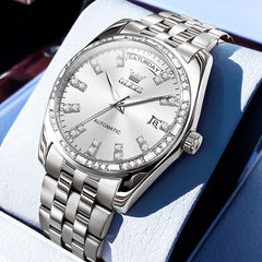 OLEVS Diamond Bezel Day Date Automatic Mechanical Watch 9802 for Men