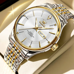 OLEVS 9908 Diamond Accent Day Date Quartz Watch for Men