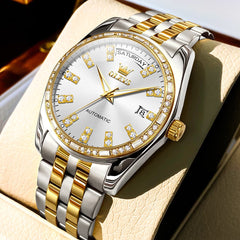 OLEVS Diamond Bezel Day Date Automatic Mechanical Watch 9802 for Men