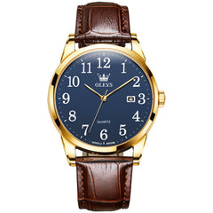 OLEVS Men Classic Leather Dress Watch Arabic Numerals Quartz Date 5566