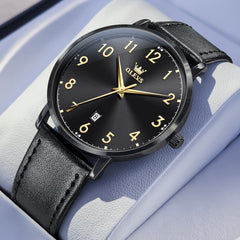 OLEVS 5653 Ultra Thin Couple Watch Milanese Mesh and Leather Strap Date Timepiece for Men and Women