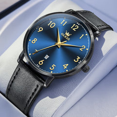 OLEVS 5653 Ultra Thin Couple Watch Milanese Mesh and Leather Strap Date Timepiece for Men and Women