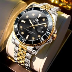 OLEVS 9809 Rotating Bezel Diamond Dial Stainless Steel Quartz Watch for Men