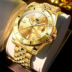 OLEVS 9809 Rotating Bezel Diamond Dial Stainless Steel Quartz Watch for Men