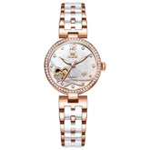 OLEVS 7086 Ceramic Heart Open Heart Automatic Watch For Women