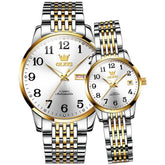 OLEVS 6666Q Stainless Steel Mechanical Big Numeral Couple Watches
