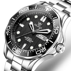 OLEVS 3738 Wave Dial Dive Style Quartz Watch for Men