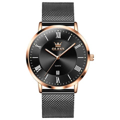 OLEVS Men Milanese Mesh Watch Ultra Slim Stainless Steel Date Quartz 5623