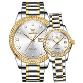 OLEVS 7003Q Diamond Bezel Automatic Couple Watch Set