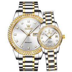 OLEVS 7003Q Diamond Bezel Automatic Couple Watch Set