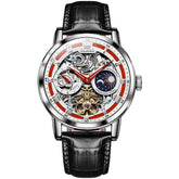 OLEVS 6670P Leather Skeleton Moon Phase Watch for Men