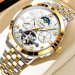 OLEVS 7018 Sun and Moon Skeleton Mechanical Watch for Men