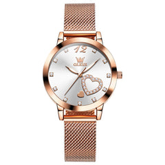 OLEVS 5189 Heart Motif Milanese Mesh Quartz Watch for Women