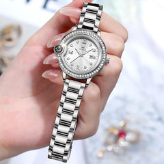 OLEVS Women Diamond Bezel Watch Cabochon Crown Rose Gold Quartz Date 5588
