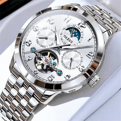 OLEVS 7018 Sun and Moon Skeleton Mechanical Watch for Men
