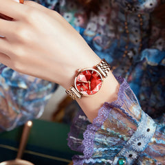 OLEVS 6642 Prism Cut Crystal Watch Rose Gold Stainless Steel Japan Quartz Timepiece for Women