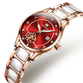 OLEVS 3606 Ceramic Rose Motif Quartz Watch for Women