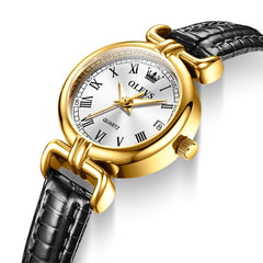 OLEVS Women Vintage Dress Watch Petite 24mm Leather Strap Date Quartz 5645