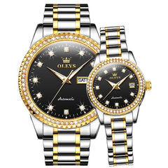 OLEVS 7003Q Diamond Bezel Automatic Couple Watch Set