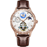 OLEVS 6660 Leather Globe Skeleton Mechanical Watch for Men