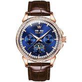 OLEVS 6695P Baguette Diamond Leather Mechanical Watch for Men