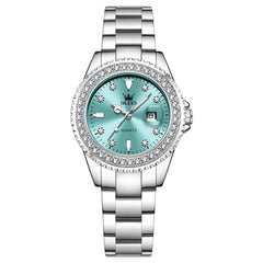 OLEVS 9945 Diamond Bezel Date Display Quartz Watch for Women