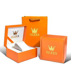 OLEVS Premium Orange Luxury Watch Gift Box and Matching Bag Set