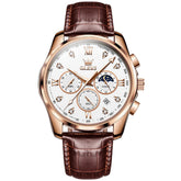 OLEVS 2888 Leather Chronograph Moon Phase Watch for Men