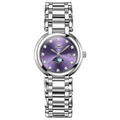 OLEVS Women Moon Phase Dress Watch Stainless Steel Diamond Dial Quartz 5573