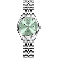 OLEVS 5649 Diamond Starry Dial Quartz Watch Calendar Stainless Steel Bracelet Timeless Timepiece for Women