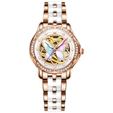 OLEVS 6615 Automatic Skeleton Bright Butterfly Watch Set for Women