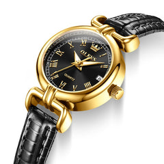 OLEVS Women Vintage Dress Watch Petite 24mm Leather Strap Date Quartz 5645