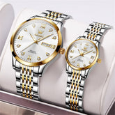 OLEVS 6673 Diamond Automatic Couple Watches Set