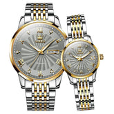 OLEVS 6630 Sunburst Mechanical Couple Watches Set