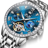 OLEVS 6712 Diamond Bezel Starry Moon Phase Calendar Mechanical Watch For Men