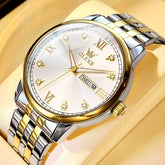 OLEVS Couple Watches Diamond Dial Day Date Quartz Watch 5525 Steel Band for His and Hers