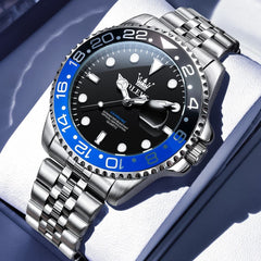 OLEVS 5657 Rotating Bezel Sports Watch Stainless Steel Jubilee Bracelet Quartz Timepiece for Men