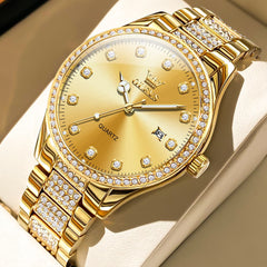 OLEVS 9905 Diamond Bezel Luxury Dress Quartz Watch for Men