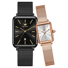 OLEVS 3692 Matching Couples Watch Set Rectangle Minimalist Mesh