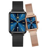 OLEVS 3692 Matching Couples Watch Set Rectangle Minimalist Mesh