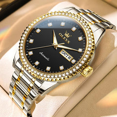 OLEVS 7003 Diamond Bezel Day Date Mechanical Watch for Men
