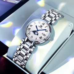 OLEVS Women Moon Phase Dress Watch Stainless Steel Diamond Dial Quartz 5573