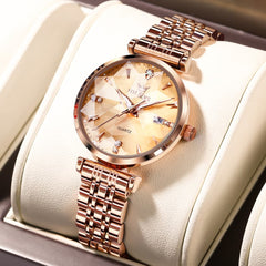 OLEVS Diamond Cut Crystal Dress Watch for Women Stainless Steel 5536