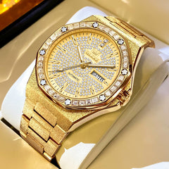 OLEVS Iced Out Diamond Octagonal Automatic Mechanical Watch 9803 for Men