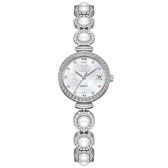 OLEVS Women Pearl Bracelet Watch Diamond Mother of Pearl Date Quartz 5635