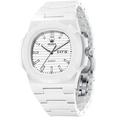 OLEVS Men Streetwear Octagonal Porthole Watch Resin Day Date Quartz 5627