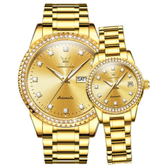 OLEVS 7003Q Diamond Bezel Automatic Couple Watch Set